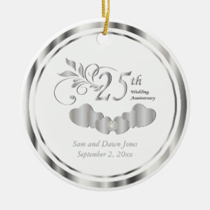 Elegant 25th Silver Wedding Jubileum Keramisch Ornament
