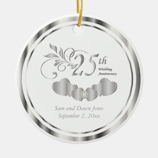 Elegant 25th Silver Wedding Jubileum Keramisch Ornament (Voorkant)