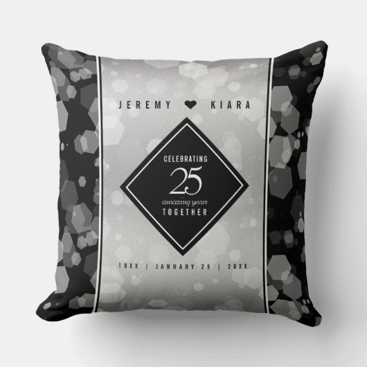 Elegant 25th Silver Wedding Jubileum Kussen (Voorkant)