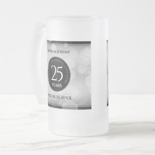 Elegant 25th Silver Wedding Jubileum Matglas Bierpul (Voorkant links)