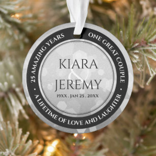 Elegant 25th Silver Wedding Jubileum Ornament