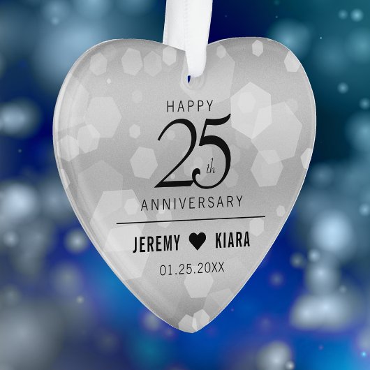 Elegant 25th Silver Wedding Jubileum Ornament