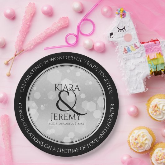 Elegant 25th Silver Wedding Jubileum Papieren Bordje (Feest)