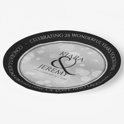 Elegant 25th Silver Wedding Jubileum Papieren Bordje (Gekanteld)
