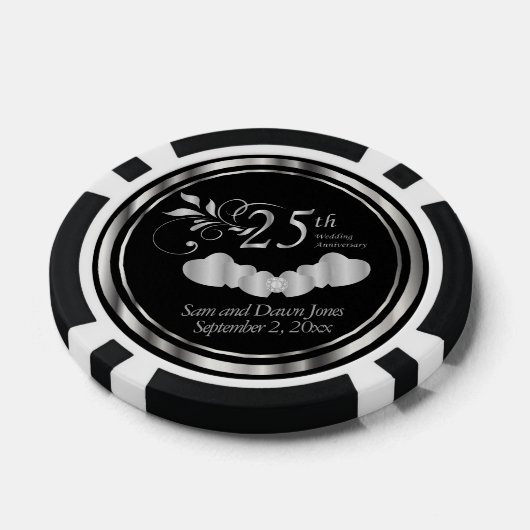 Elegant 25th Silver Wedding Jubileum Poker Chips (Enkel)