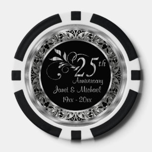 Elegant 25th Silver Wedding Jubileum Pokerchips