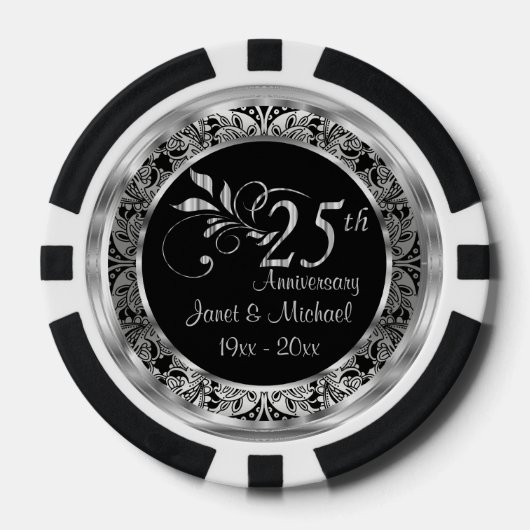 Elegant 25th Silver Wedding Jubileum Pokerchips (Voorkant)
