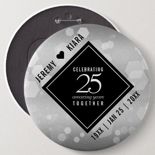 Elegant 25th Silver Wedding Jubileum Ronde Button 6,0 Cm (Voorkant /achterkant)