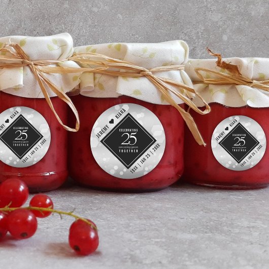 Elegant 25th Silver Wedding Jubileum Ronde Sticker