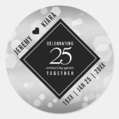 Elegant 25th Silver Wedding Jubileum Ronde Sticker (Voorkant)