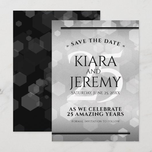 Elegant 25th Silver Wedding Jubileum Save The Date (Voorkant / Achterkant)