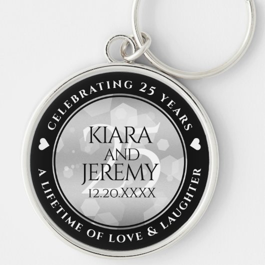 Elegant 25th Silver Wedding Jubileum Sleutelhanger (Voorkant)