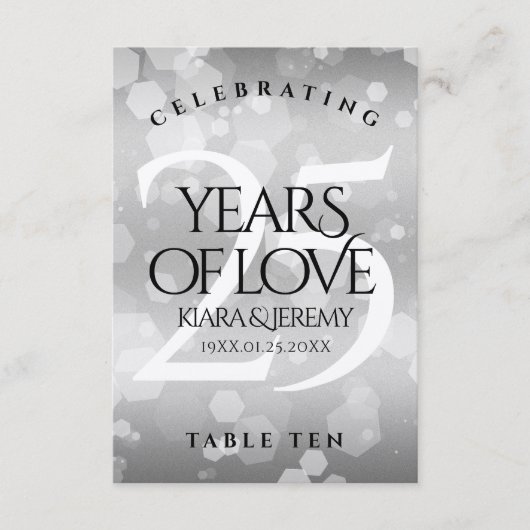 Elegant 25th Silver Wedding Jubileum Table Kaart (Voorkant)