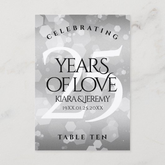 Elegant 25th Silver Wedding Jubileum Table Kaart (Achterkant)