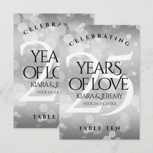 Elegant 25th Silver Wedding Jubileum Table Kaart (Voorkant / Achterkant)