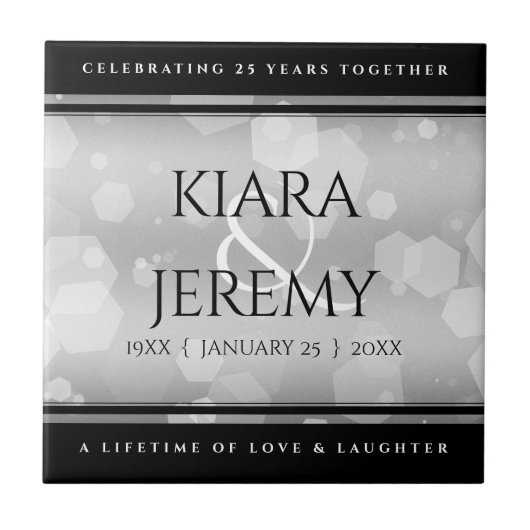 Elegant 25th Silver Wedding Jubileum Tegeltje (Voorkant)