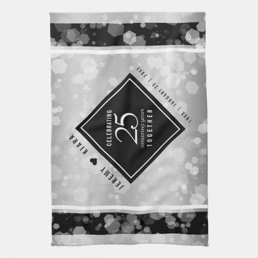 Elegant 25th Silver Wedding Jubileum Theedoek (Verticaal)