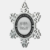 Elegant 25th Silver Wedding Jubileum Tin Sneeuwvlok Ornament (Rechts)