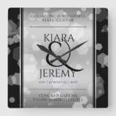 Elegant 25th Silver Wedding Jubileum Vierkante Klok (Voorkant)