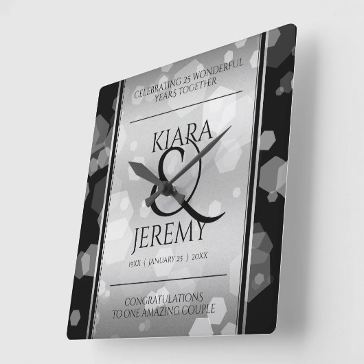 Elegant 25th Silver Wedding Jubileum Vierkante Klok (Hoek)