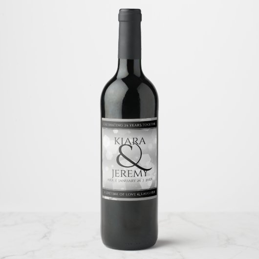 Elegant 25th Silver Wedding Jubileum Wijn Etiket (Voorkant)