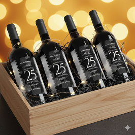 Elegant 25th Silver Wedding Jubileum Wijn Etiket