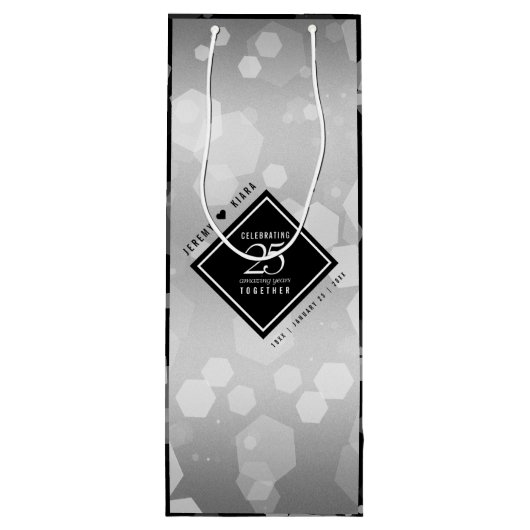 Elegant 25th Silver Wedding Jubileum Wine Gift Wijn Cadeautas (Achterkant)