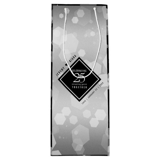 Elegant 25th Silver Wedding Jubileum Wine Gift Wijn Cadeautas (Voorkant)