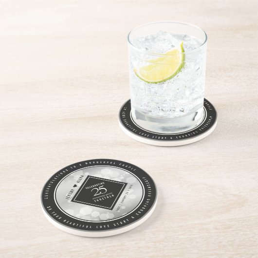 Elegant 25th Silver Wedding Jubileum Zandsteen Onderzetter (Zijkant)