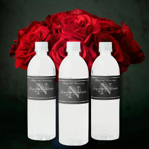 Elegant 25th Wedding Jubileum Aangepast + Monogram Waterfles Etiket