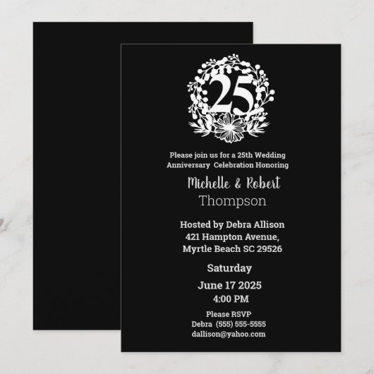 Elegant 25th Wedding Jubileum Black White Kaart (Voorkant / Achterkant)