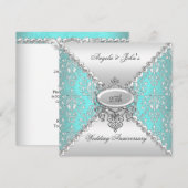 Elegant 25th Wedding Jubileum Blauwgroen Blue Whit Kaart (Voorkant / Achterkant)