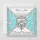 Elegant 25th Wedding Jubileum Blauwgroen Blue Whit Kaart (Voorkant)