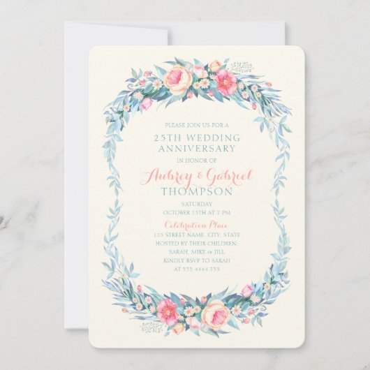 Elegant 25th Wedding Jubileum Floral Spring Kaart (Voorkant)