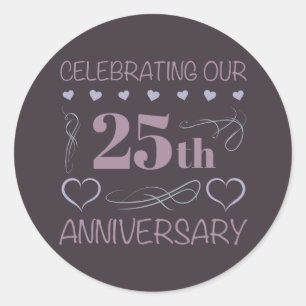 Elegant 25th Wedding Jubileum Paars Ronde Sticker