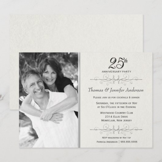 Elegant 25th Wedding Jubileum Party Kaart (Voorkant / Achterkant)