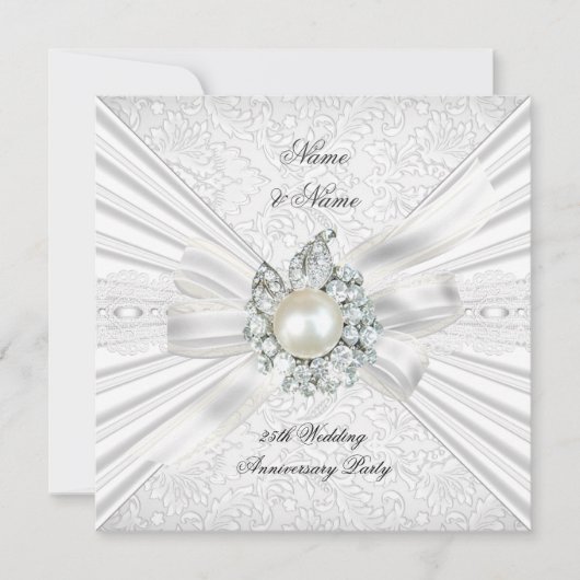 Elegant 25th Wedding Jubileum Party Lace White Kaart (Voorkant)