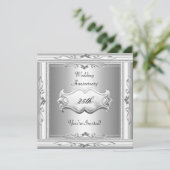 Elegant 25th Wedding Jubileum White Silver Kaart (Staand voorkant)