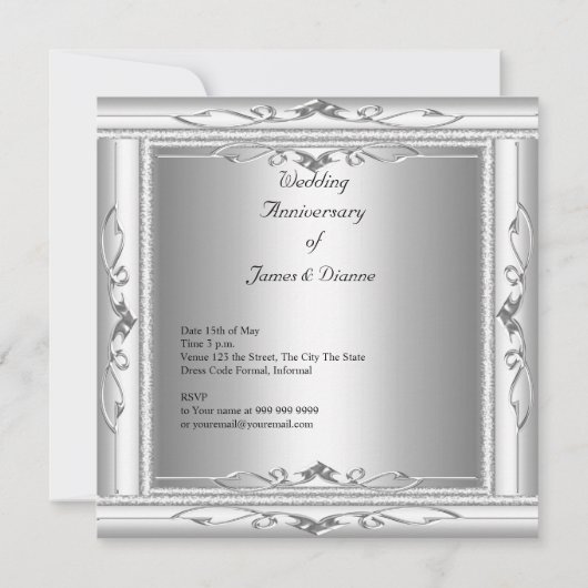 Elegant 25th Wedding Jubileum White Silver Kaart (Achterkant)