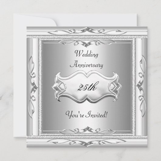 Elegant 25th Wedding Jubileum White Silver Kaart (Voorkant)