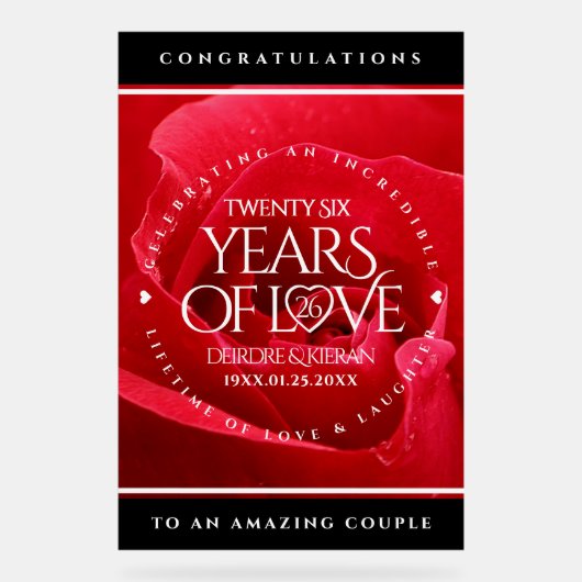 Elegant 26th Roos Wedding Jubileum Celebration Acryl Bord (Voorkant)