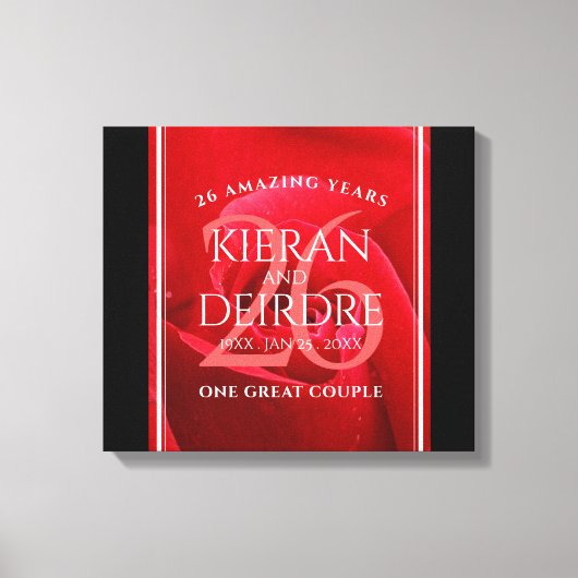 Elegant 26th Roos Wedding Jubileum Celebration Canvas Afdruk (Voorkant)
