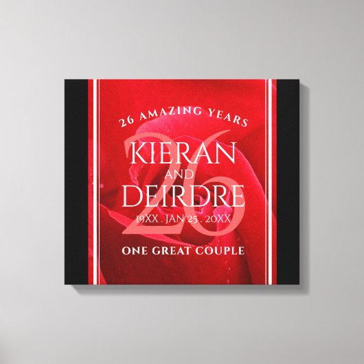 Elegant 26th Roos Wedding Jubileum Celebration Canvas Afdruk (Voorkant)