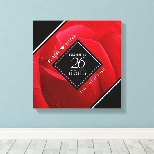 Elegant 26th Roos Wedding Jubileum Celebration Canvas Afdruk (Insitu (Houten vloer))