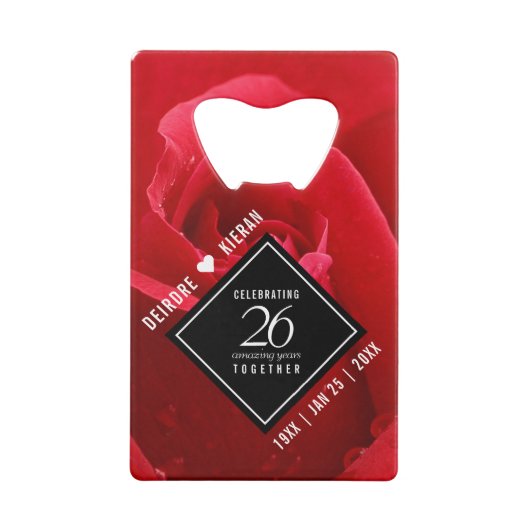 Elegant 26th Roos Wedding Jubileum Celebration Creditkaart Flessenopener (Achterkant)