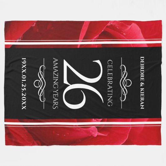 Elegant 26th Roos Wedding Jubileum Celebration Fleece Deken (Voorkant (Horizontaal))