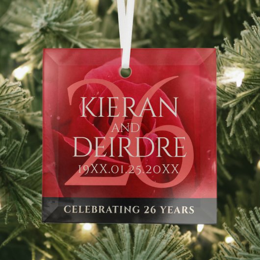 Elegant 26th Roos Wedding Jubileum Celebration Glas Ornament (Insitu)
