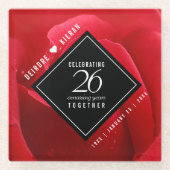 Elegant 26th Roos Wedding Jubileum Celebration Glazen Onderzetter (Voorkant)