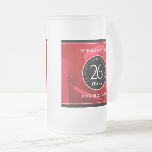 Elegant 26th Roos Wedding Jubileum Celebration Matglas Bierpul (Voorkant rechts)