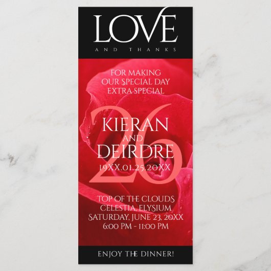 Elegant 26th Roos Wedding Jubileum Celebration Menu (Achterkant)